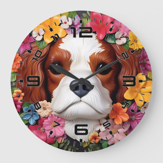 3D Cavalier King Charles Spaniel  Large Clock (Front)