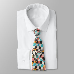 3D Checkerboard Grid with Floating Spheres (2) Tie