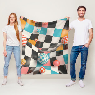 3D Chequerboard Grid with Floating Spheres (2) Fleece Blanket