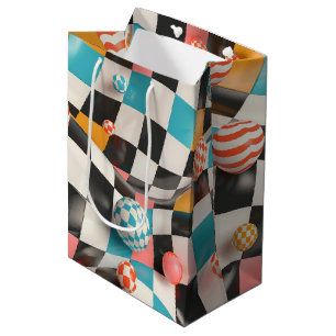 3D Chequerboard Grid with Floating Spheres (2) Medium Gift Bag