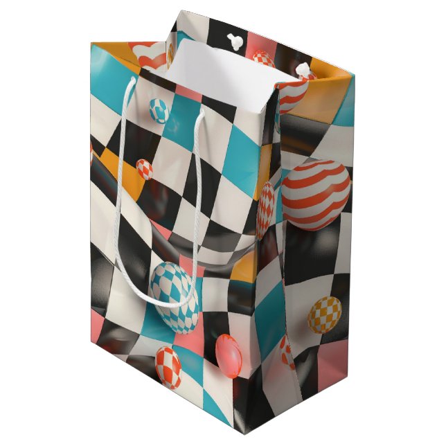 3D Chequerboard Grid with Floating Spheres (2) Medium Gift Bag (Front Angled)