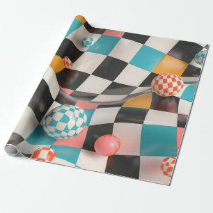 3D Chequerboard Grid with Floating Spheres (2) Wrapping Paper