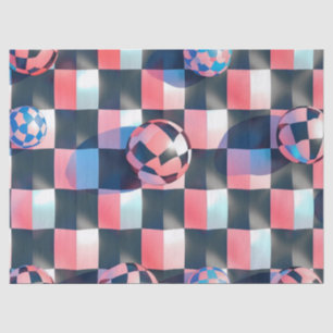 3D Chequerboard Grid with Floating Spheres Pattern Tissue Paper