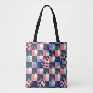 3D Chequerboard Grid with Floating Spheres Pattern Tote Bag