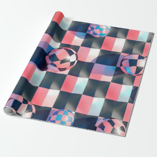 3D Chequerboard Grid with Floating Spheres Pattern Wrapping Paper
