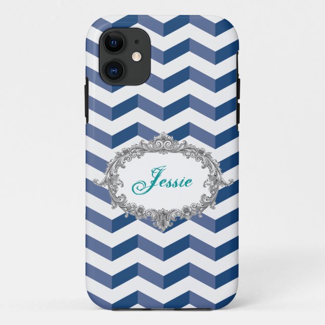3D Chevrons Blue/Wht iPhone 5/5S Case Personalise (Back)
