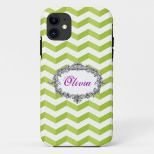 3D Chevrons Green /White iPhone Case add Your Name
