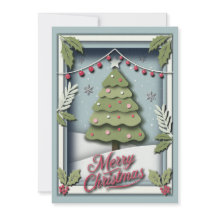 3d Christmas Card with Festive Tree and Holly