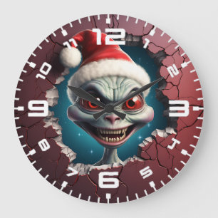 3D Christmas Mars Santa Alien Large Clock