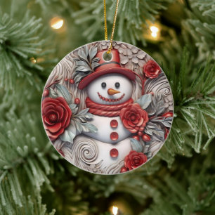 3D Christmas Snowman Ceramic Ornament