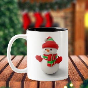 3D Christmas Snowman Two-Tone Coffee Mug