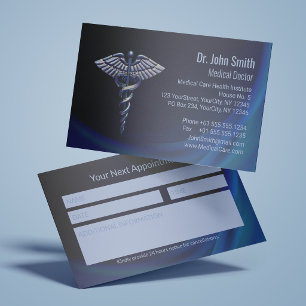 3D Chrome Dark Caduceus Holographic Medical Appointment Card