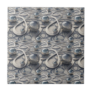 3D Chrome Spheres Abstract Futuristic Pattern Art Ceramic Tile
