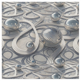 3D Chrome Spheres Abstract Futuristic Pattern Art Fabric