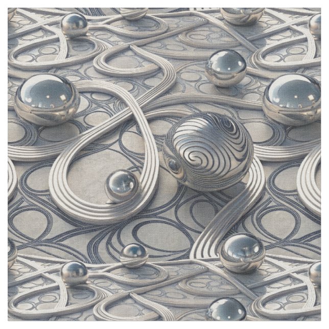 3D Chrome Spheres Abstract Futuristic Pattern Art Fabric (Close Up)