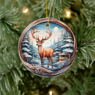 3D CLASSIC CHRISTMAS VINTAGE DEER CERAMIC ORNAMENT