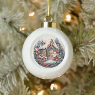 3D CLASSIC CHRISTMAS VINTAGE SANTA CLAUS  CERAMIC BALL CHRISTMAS ORNAMENT