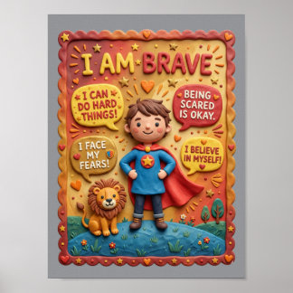 3D Clay Cute Brave Kid Lion Hero Educational Poster