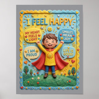 3D Clay Cute Happy Kid Joy Mindfulness Educational Poster