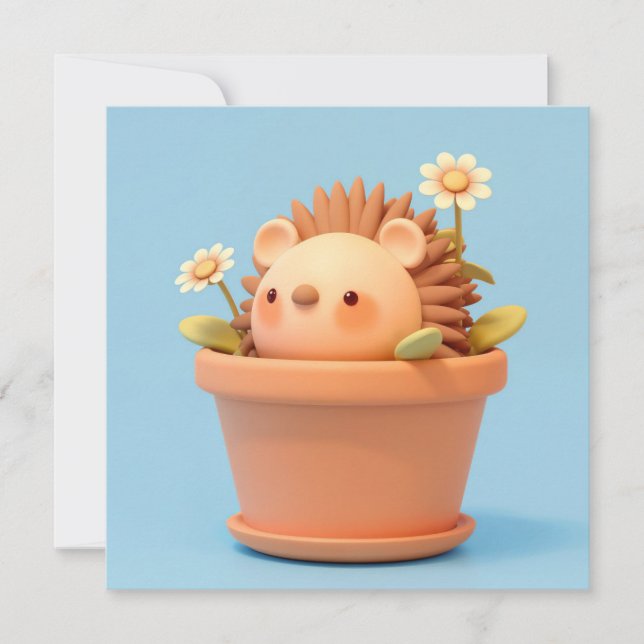 3D Clay Porcupine in Orange Flower Pot Postcard (Front)