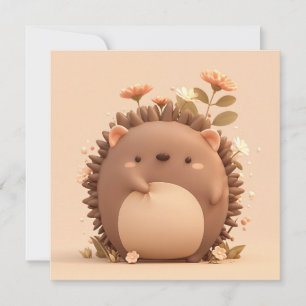 3D Clay Porcupine in Pink Floral Meadow Postcard
