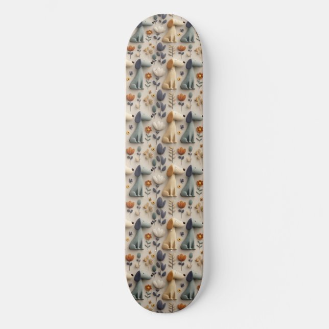 3D clay style seamless pattern with cute dogs Skateboard (Front)