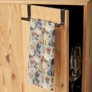 3D clay style seamless pattern with cute dogs Tea Towel