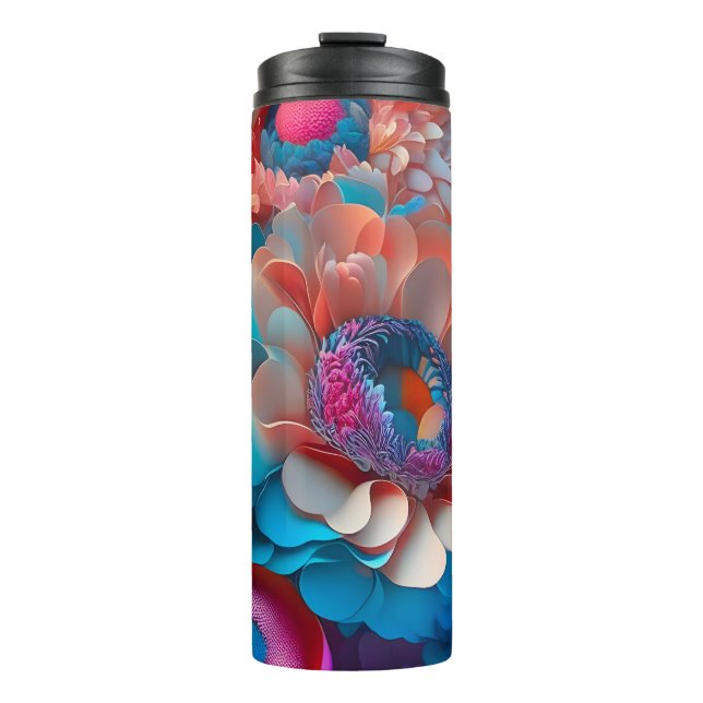 3D Colourful Bouquet of Flowers Thermal Tumbler (Front)