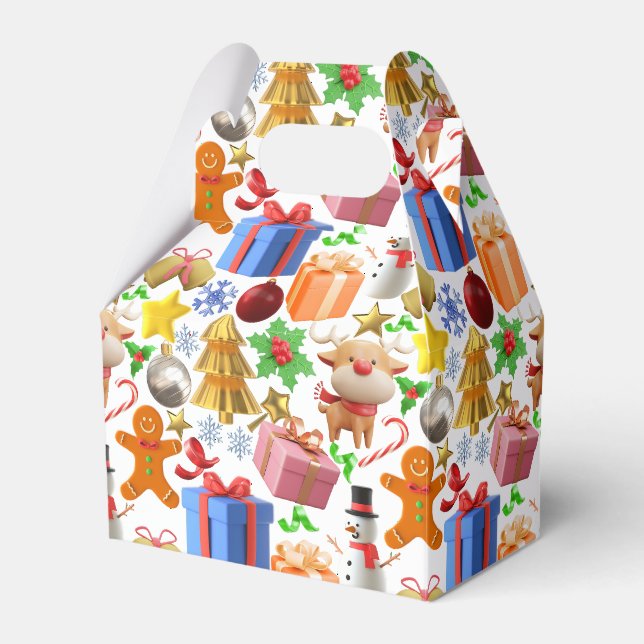 3D Colourful Christmas Ornaments pattern.01 Favour Box (Front Side)