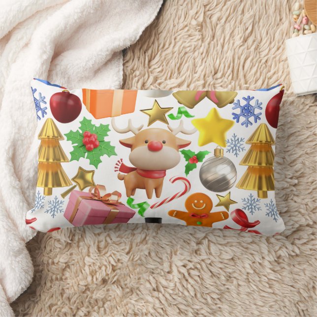3D Colourful Christmas Ornaments pattern.01 Lumbar Cushion (Blanket)