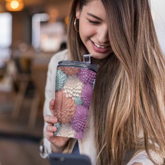 3D Colourful Dahlia Floral Thermal Tumbler