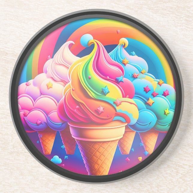 3D Colourful Ice Cream Cones Coaster (Front)