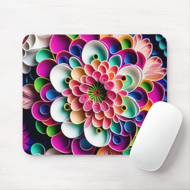 3D Colourful Paper Quill Flower  Mouse Pad (With Mouse)