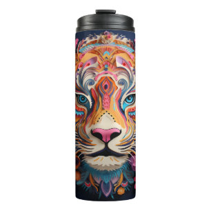 3D Colourful Tiger & Flowers Design  Thermal Tumbler