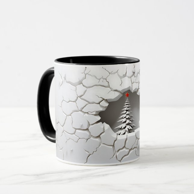 3D Cracked Snow Christmas Tree Mug (Front Left)