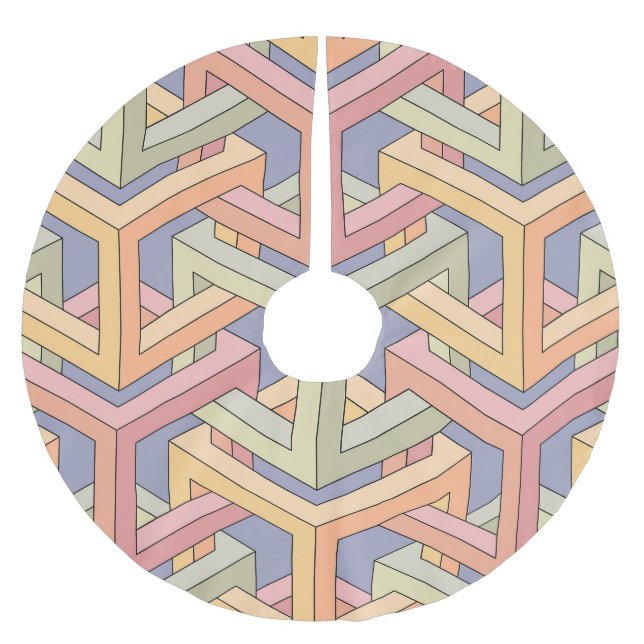 3D Cubes, Optical Illusion Pattern. Brushed Polyester Tree Skirt (Front)
