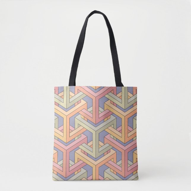 3D Cubes, Optical Illusion Pattern. Tote Bag (Front)