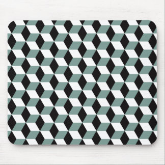 3D Cubes Pattern in Black & White Aqua Blue Mouse Pad