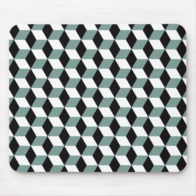 3D Cubes Pattern in Black & White Aqua Blue Mouse Pad (Front)