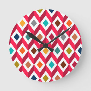 3D Cubes Pink Round Clock