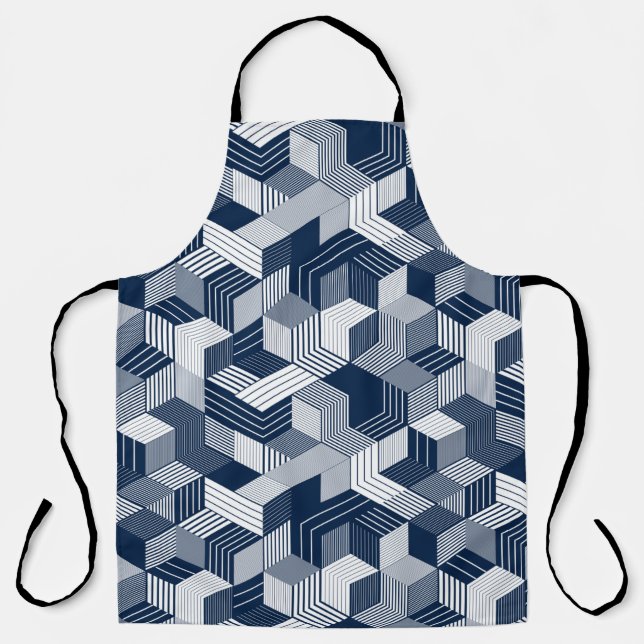 3D cubes seamless pattern background, lined dimens Apron (Front)