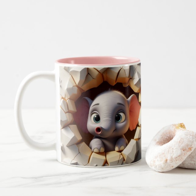 3D Cute Baby Elephant Hot Cocoa Coffee Animals Mug (With Donut)
