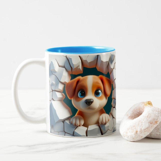 3D Cute Baby Puppy Hot Cocoa Coffee Animals Two-Tone Coffee Mug (With Donut)