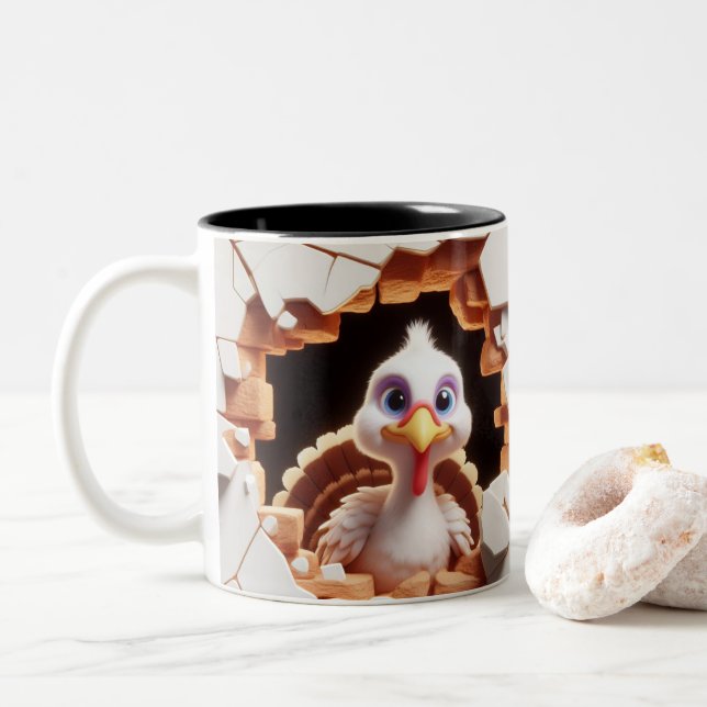 3D Cute Baby Turkey Hot Cocoa Coffee Animals Two-Tone Coffee Mug (With Donut)