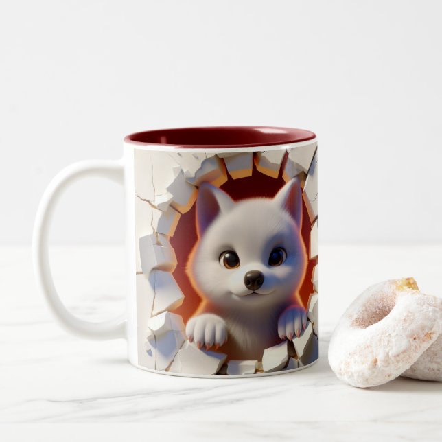 3D Cute Baby Wolf Hot Cocoa Coffee Animals Two-Tone Coffee Mug (With Donut)