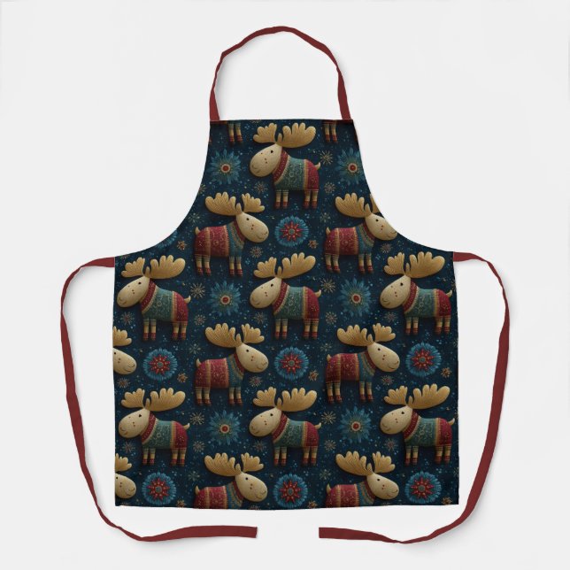 3D Cute Christmas Moose In Sweater Apron (Front)