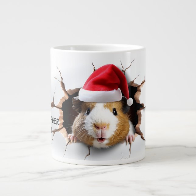3D Cute Guinea pig with Santa Hat Large Coffee Mug (Front)