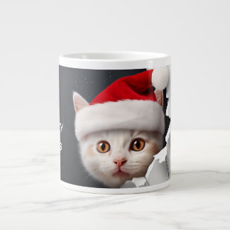 3D Cute Kitten with Santa Hat Large Coffee Mug