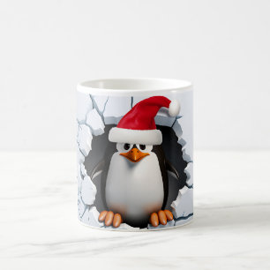 3D Cute Penguin with Santa Hat  Coffee Mug