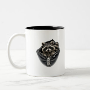 3D Cute Racoon In Pocket Two Tone Coffee Mug